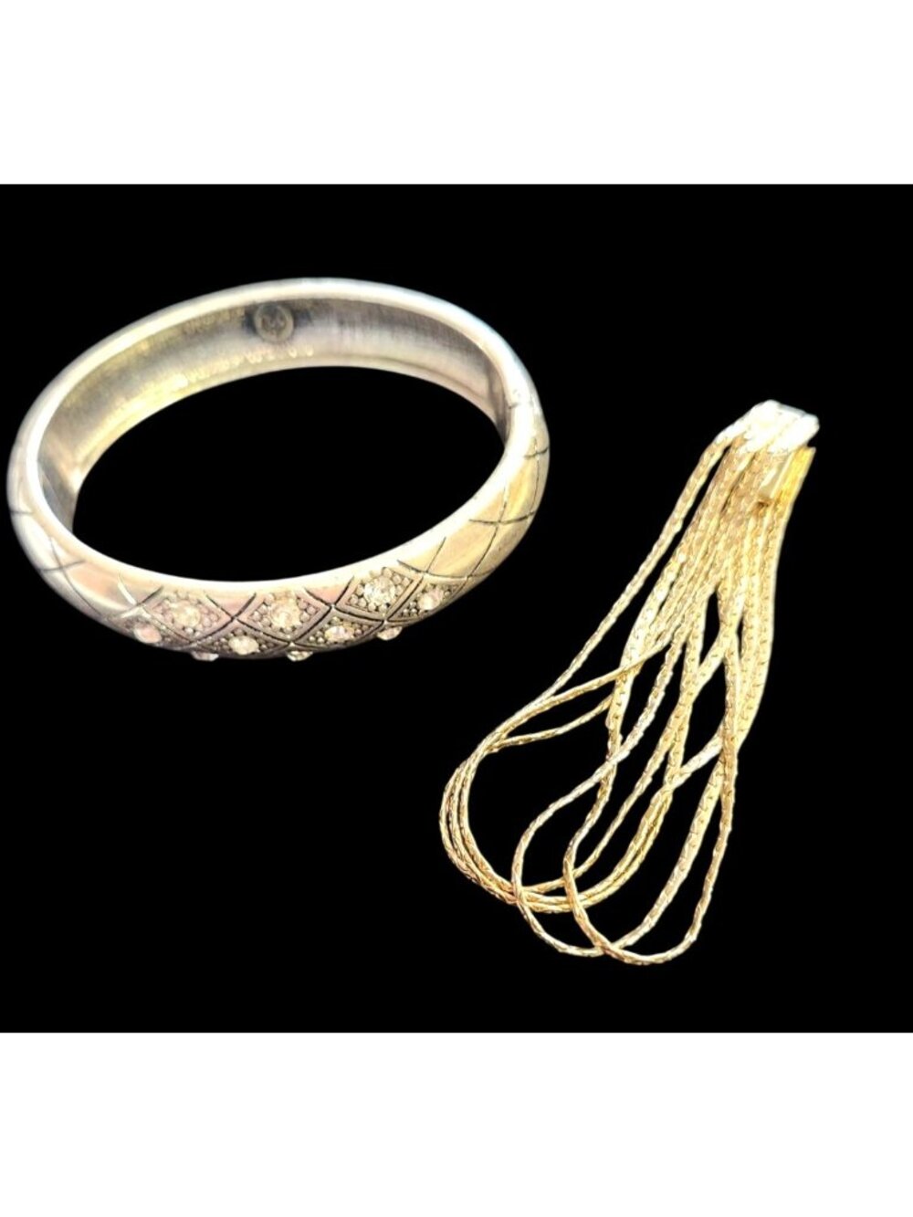 2 Silver Tone Bracelets PAJ Bangle, 5 Strand Chain Link Sparkling Casual Jewelry